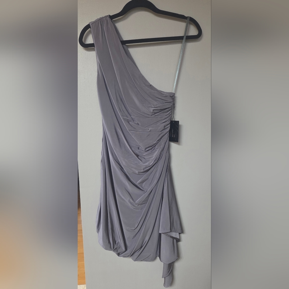NWT L.A.M.B. Gwen Stefani Gray One-Shoulder Dress